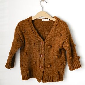 Cozy Brown Pom Pom Knit Cardigan – Baby/Toddler 12-18 Months